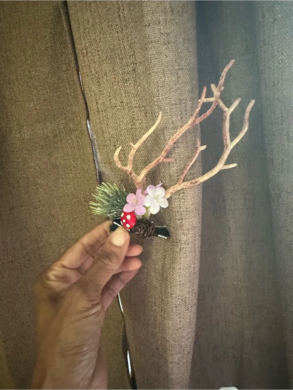 Vintage 1980s Ruby Falls Souvenir Woodland Fairy Antler & Mushroom Hair Clip 🍄✨